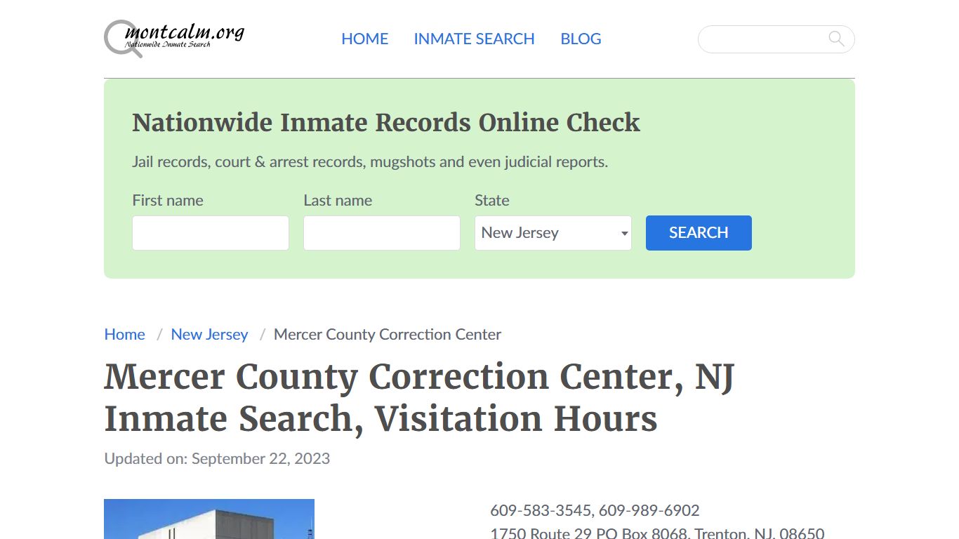 Mercer County Correction Center, NJ Inmate Search, Visitation Hours